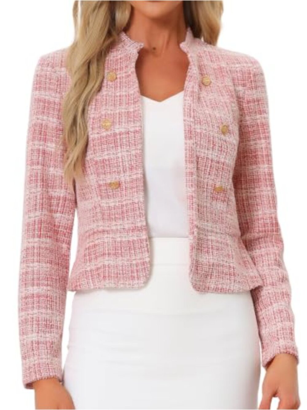 Vintage Tweed Cropped Blazer Business Open Front Jacket